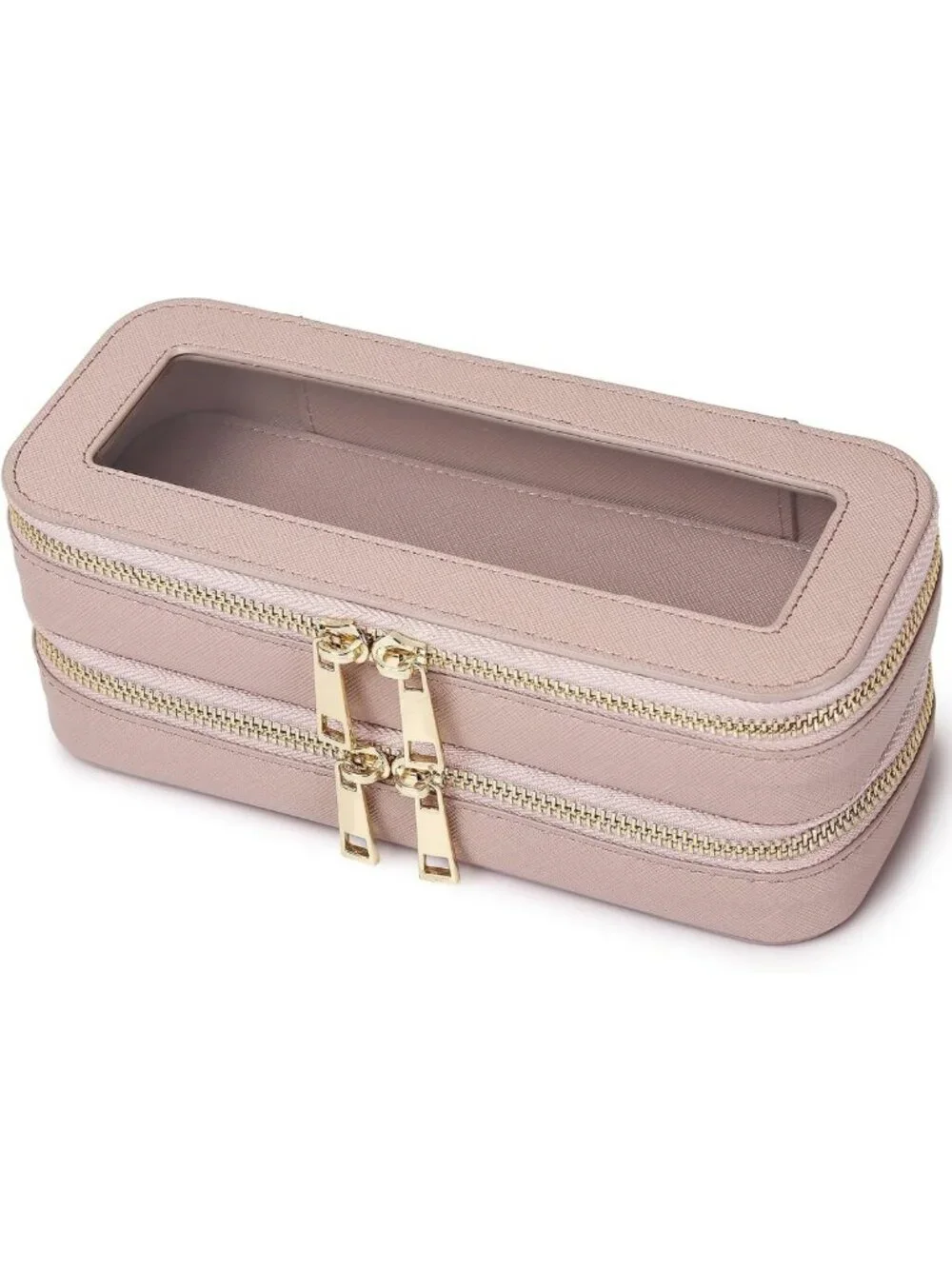 Stylish Pink Double Layer Makeup Bag | Waterproof Travel Cosmetic Organizer